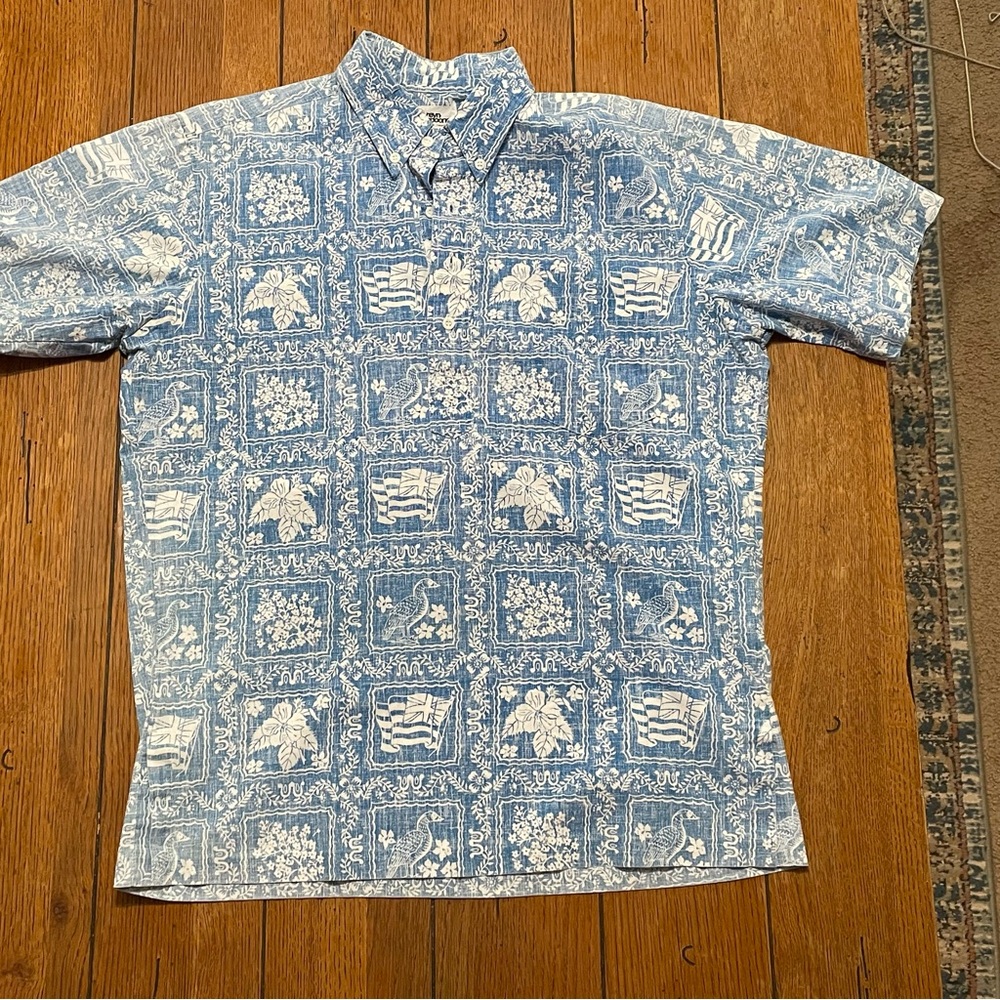 reyn spooner Lahaina Sailor Archive Class Light Blue & White Hawaiian Print Polo